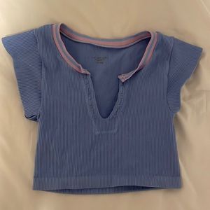 out from under go for gold baby blue crop top